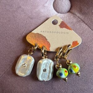 Anthropologie Gold Pearl and Beaded Dangly Earrings